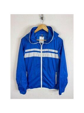 J.Lindeberg Lawson Pack Poly Windbreaker Jacket Blue White Stripe Hooded Mens S